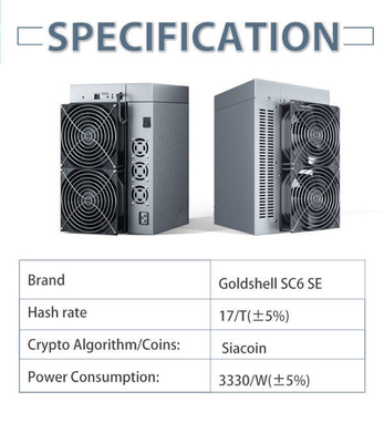 Se 17TH/S Sia Coin Miner di Letine Goldshell SC6 del minatore di 3330W Goldshell Asic