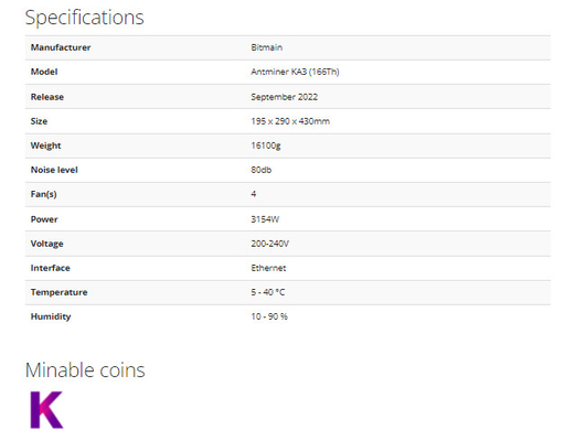 Algoritmo di Bitmain Antminer KA3 166 TH/s 3154W Kadena per il minatore asic d'ordinazione di redditività del minatore del blockchain di KDA