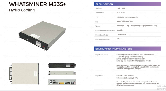 Idro Asic minatore di algoritmo del minatore AC380V SHA-256 di WhatsMiner M33S++ 198T 220T
