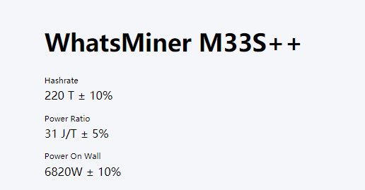 Idro Asic minatore di algoritmo del minatore AC380V SHA-256 di WhatsMiner M33S++ 198T 220T