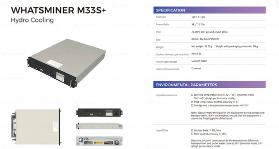 Idro minatore di raffreddamento di LETINE MicroBT Whatsminer M53 226T M33S+ 198T 34 J/T