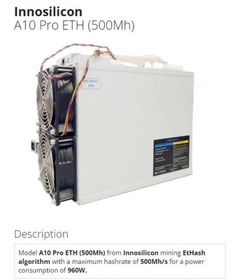 Pro 500Mh ETH Innosilicon Asic minatore Ethereum 960W EtHash Algo di A10