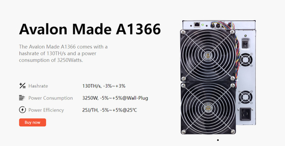 Macchina d'estrazione di BTC Bitcoin Avalon A1366 130th 3250W SHA-256 alto Hashrate