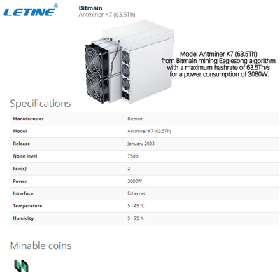 Monete di Profitable For CKB del minatore di Bitmain Antminer K7 Cryptocurrency Asic