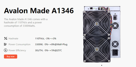 Di Avalon A1346 110th BTC Asic alta Hashrate Bitcoin estrazione mineraria Equiment del minatore 3300W