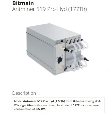 Minatore dell'idraulica 177th 5221w Cryptocurrency Asic di Antminer S19 del minatore di Bitmain Bitcoin BTC pro