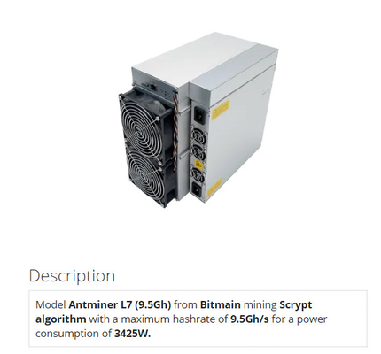 macchina d'estrazione di 9050M 9500M 75db Bitmain Asic Antminer L7 Scrypt