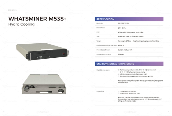 Idro raffreddamento ad acqua di raffreddamento della macchina d'estrazione di Whatminer M53S++ 310T 328T BTC