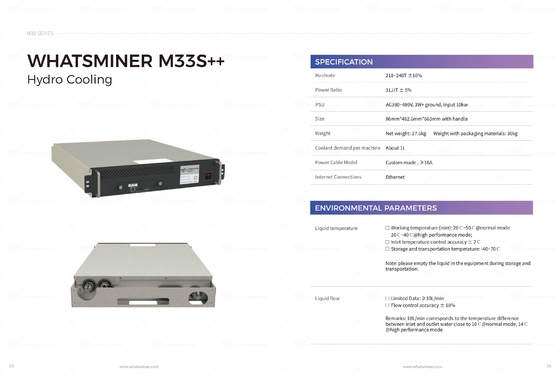 MicroBT di raffreddamento idro Whasminer M33s+ 218t 240t M53s++ 310t 328t