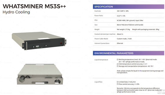Minatore di Bitcoin di algoritmo della macchina d'estrazione di MicroBT Whatsminer M53S++ 320Th BTC SHA-256
