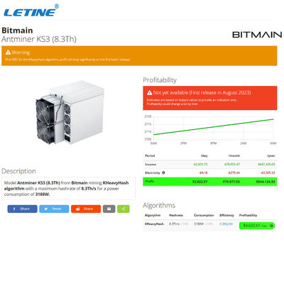 Bitmain Antminer KS3 9.4T 9.1T 8.8T 8.3T KASPA Macchina mineraria KS3 9400Gh/s KAS Minatore