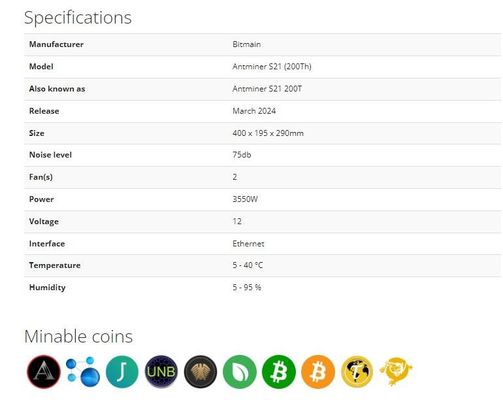 Bitmain Antminer S21 200T S21Hyd 335T Bitcoin Asic Minatore