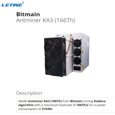 Stock KDA Miner Bitmain Antminer KA3 166T 3154W Consumo di energia