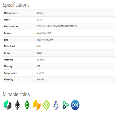 Minatore X4-U 520Mh/S 5GB 2500Mh 240W 65db ecc ETH Jas