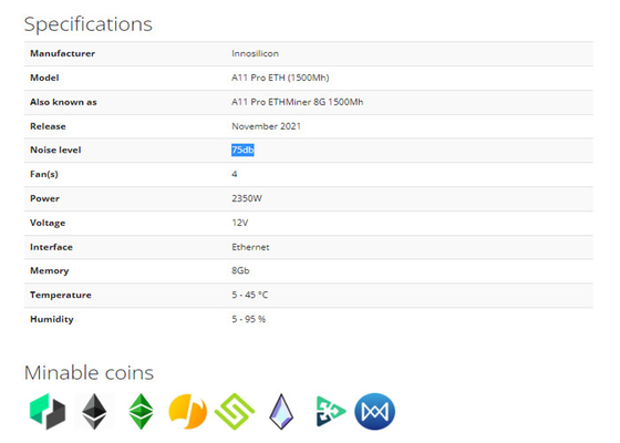 Di 1.5GH Innosilicon Asic pro 2350W ETH moneta del minatore A11