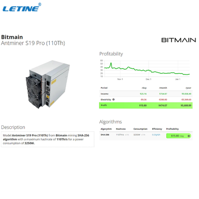 Pro 110T S19J pro 104T 100T 96T Asic Bitcoin macchina d'estrazione nuovissima di Bitmain Antminer S19Pro 110T S19