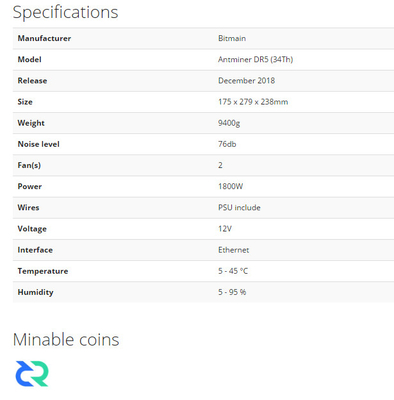 Trentaquattresimo Hashrate 1800W minatore Dr di Bitmain Antminer Scrypt 5 34t con il gruppo di alimentazione