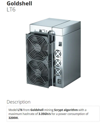 Minatore 3.35G del NLG del doge LT6 di Shell Miner 3200W LTC dell'oro di algoritmo di Scrypt