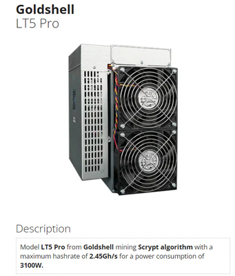 Pro Goldshell Scrypt minatore 2.45Gh 3100W di algoritmo di LT5