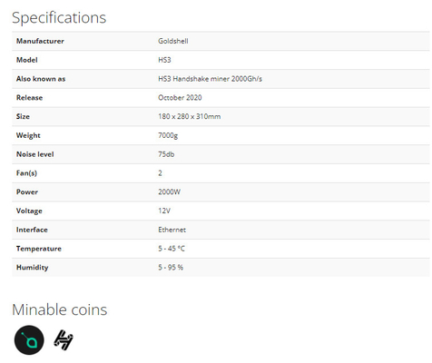 Di Blake2B-Sia Goldshell Asic quarta 2000W 2000Gh/S HS3 stretta di mano del minatore