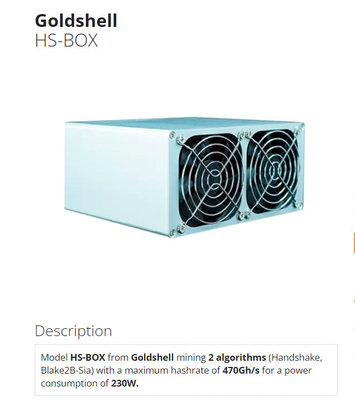 Minatore Goldshell Algorithm Handshake Blake2B-Sia 470Gh 230W di Asic della HS-scatola