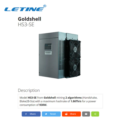 minatore HS3-SE Blake2B-Sia di Asic della stretta di mano di 1.86T 930W Goldshell