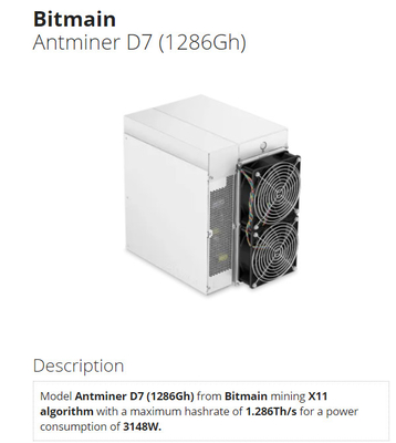 un poco X11 1.286Th 3148W 75db di 1286Gh Bitmain Antminer D7