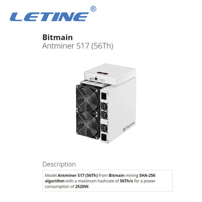 Minatore della macchina d'estrazione di Bitmain Antminer S17 56T 2520W BTC della seconda mano T17 64T S17+ 73T 76T Asic
