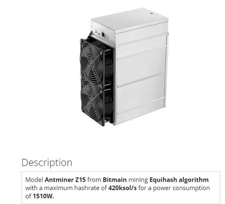 Minatore di Antminer Z15 420ksol/s Bitmain ZEC ZEN Mining Equihash Asic