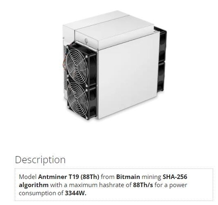 Ottantaquattresimo Bitmain SHA-256 Bitcoin BTC minatore di Antminer T19 ottantottesimo di riserva