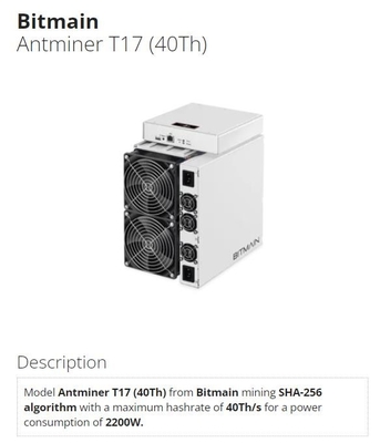 Estrazione mineraria di Bitmain Asic Antminer SHA256 Antminer T17 40T 7nm 2200W BTC Bitcoin 55 W/T