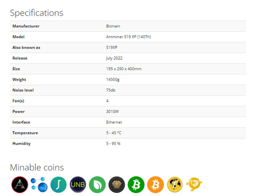 Algoritmo Bitmain Asic Antminer di Letine 141Th 3010W Asic Bitmain Antminer S19 XP SHA-256
