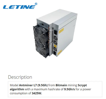 Minatore 3425W 75db di Nicehash 9.5Gh Antminer L7 per l'estrazione mineraria Dogecoin e della moneta di LTC