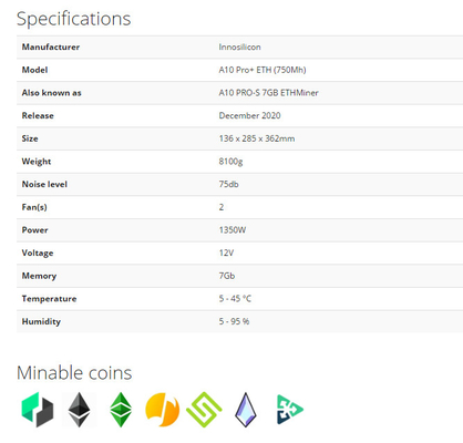 Pro 500Mh ETH Innosilicon Asic minatore Ethereum 960W EtHash Algo di A10