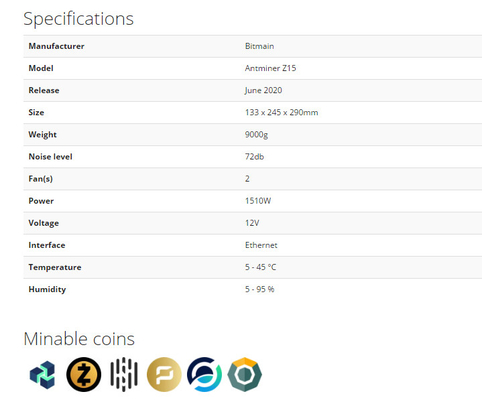 Minatore di Asic Bitmain Antminer Z15 420ksol/s per l'estrazione mineraria della moneta di silenzio di ZEC in azione