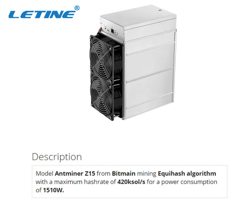 Minatore di Asic Bitmain Antminer Z15 420ksol/s per l'estrazione mineraria della moneta di silenzio di ZEC in azione