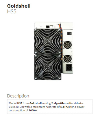 HS5 HS3 HSBOX Goldshell Asic Miner Stretta di mano Blake2B-Sia HNS ASIC Miner 2650W