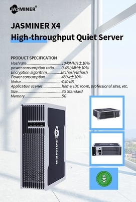 Dimensione compatta a basso rumore 480W di ETH Ethash Mini Miner Jasminer X4-Q 1040m proficua